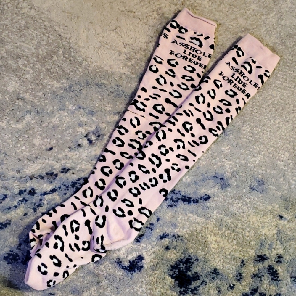 Assholes live forever Knee high pink cheetah socks